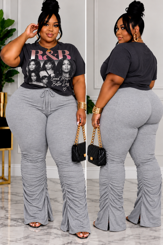 PLUS SIZE STACKED PANTS-HEATHER GREY-