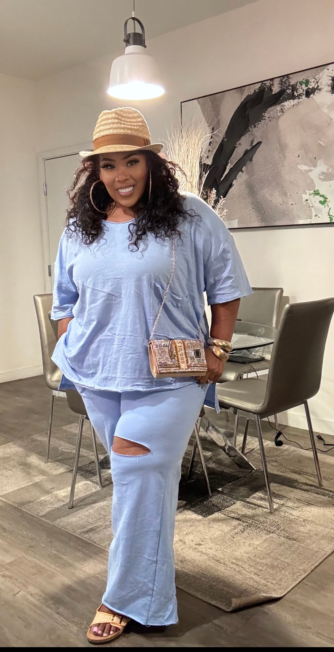 BABY BLUE PLUS SIZE 2-PIECE OVERSIZED "JUST CHILL SET"