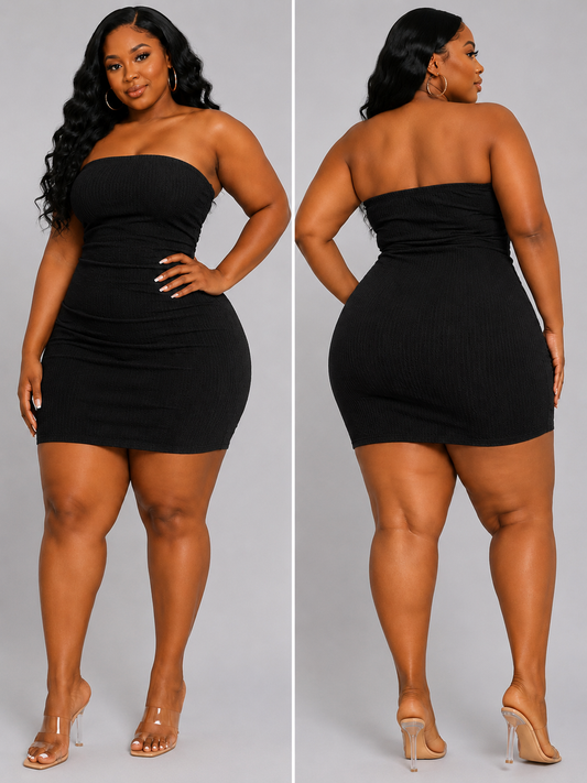PLUS SIZE "SOFT LIFE"MINI DRESS-BLACK-64