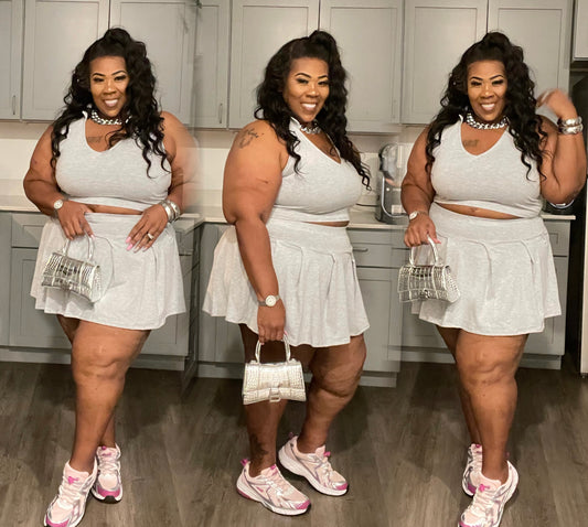 2-PIECE BABYDOLL SKORT SET W/BUILT IN PANTIE-HEATHER GREY