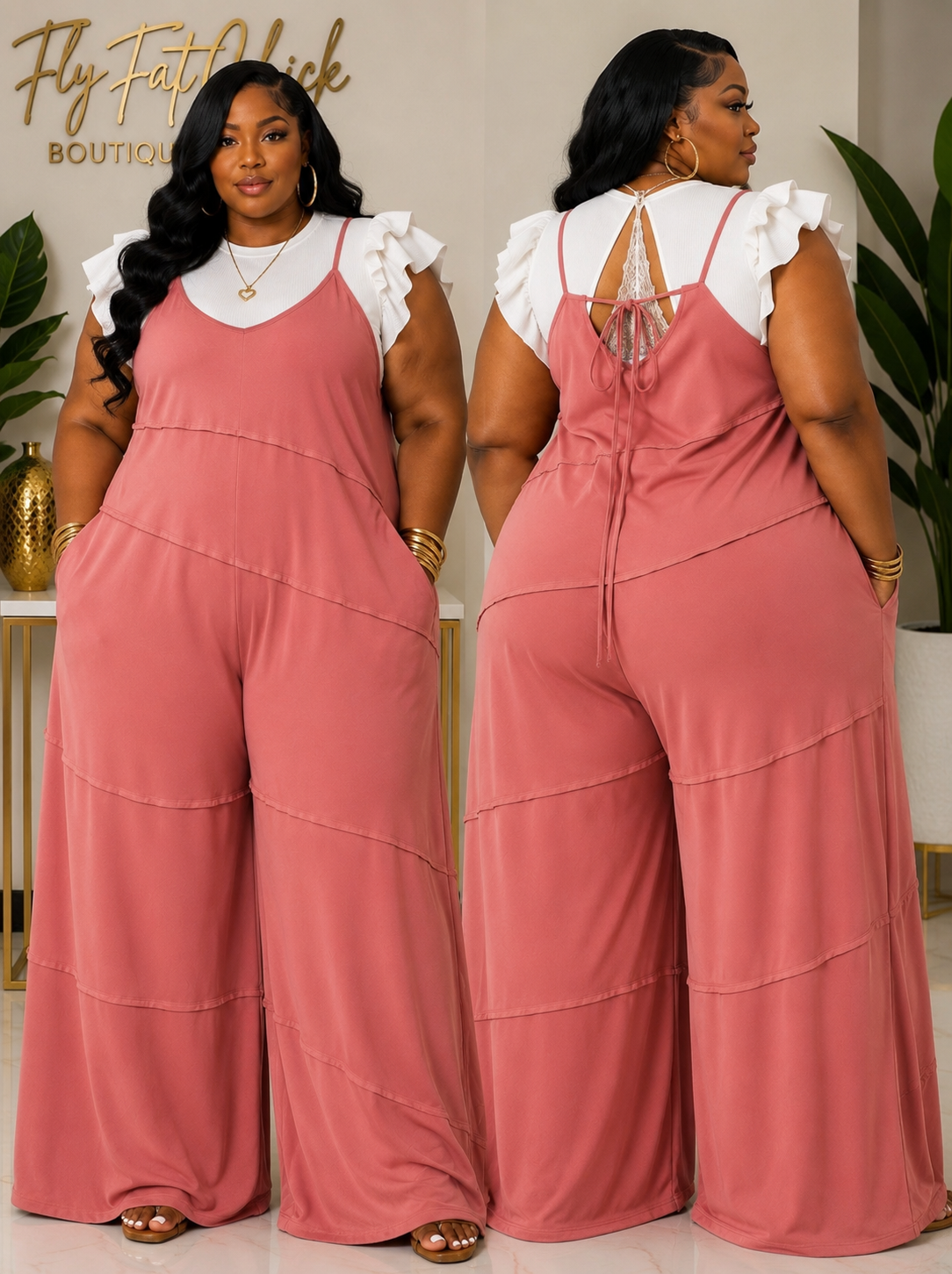 PLUS SIZE "RICH AUNTIE" OVERSIZED WIDE LEG JUMPSUITS-TERRACOTTA
