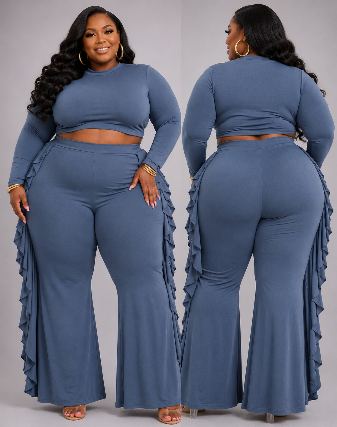 PLUS SIZE "RUFFLE YA' FEATHERS" SET-BLUE-24