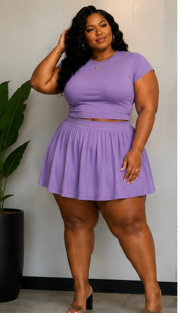 PLUS SIZE "BARELY BASIC" TENNIS SKIRT SET W/BUILT IN PANTIE-LILAC-43