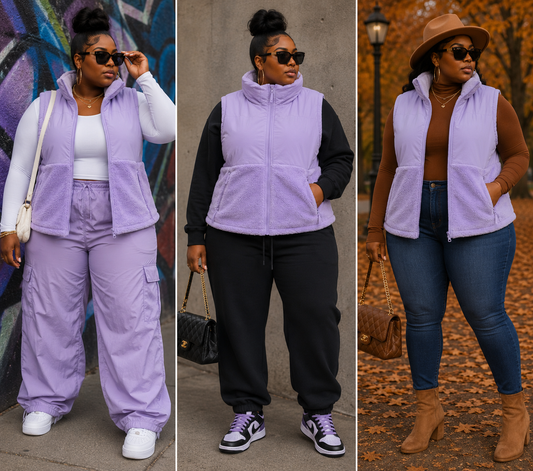 PLUS SIZE "BOXY PUFFER VEST" LILAC