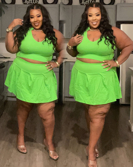 2-PIECE BABYDOLL SKORT SET W/BUILT IN PANTIE-LIME