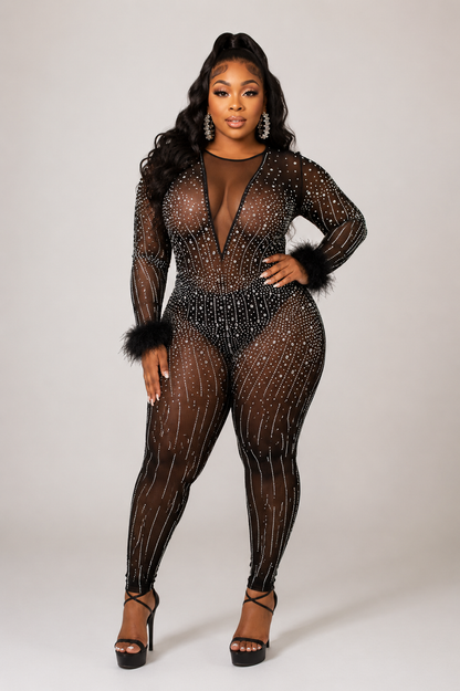 TURNING HEADS MESH RHINESTONE JUMPSUIT-SL13
