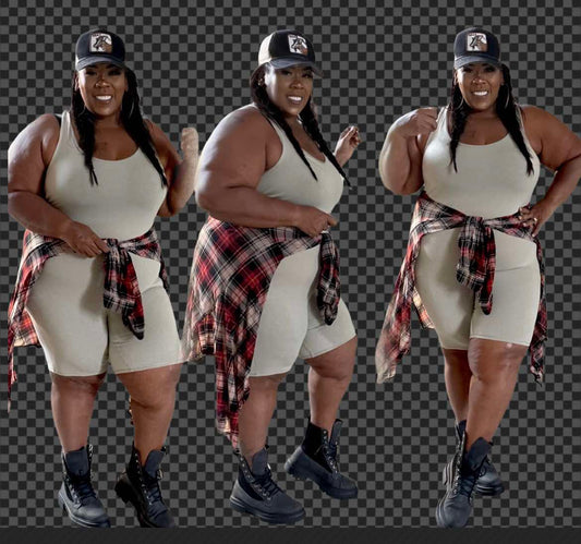 Plus Size Cotton Tank Romper