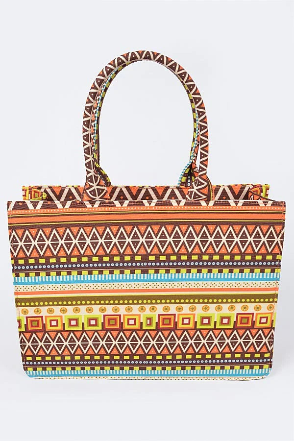 MUSTARD Multi Pattern Woven Canvas Tote Bag