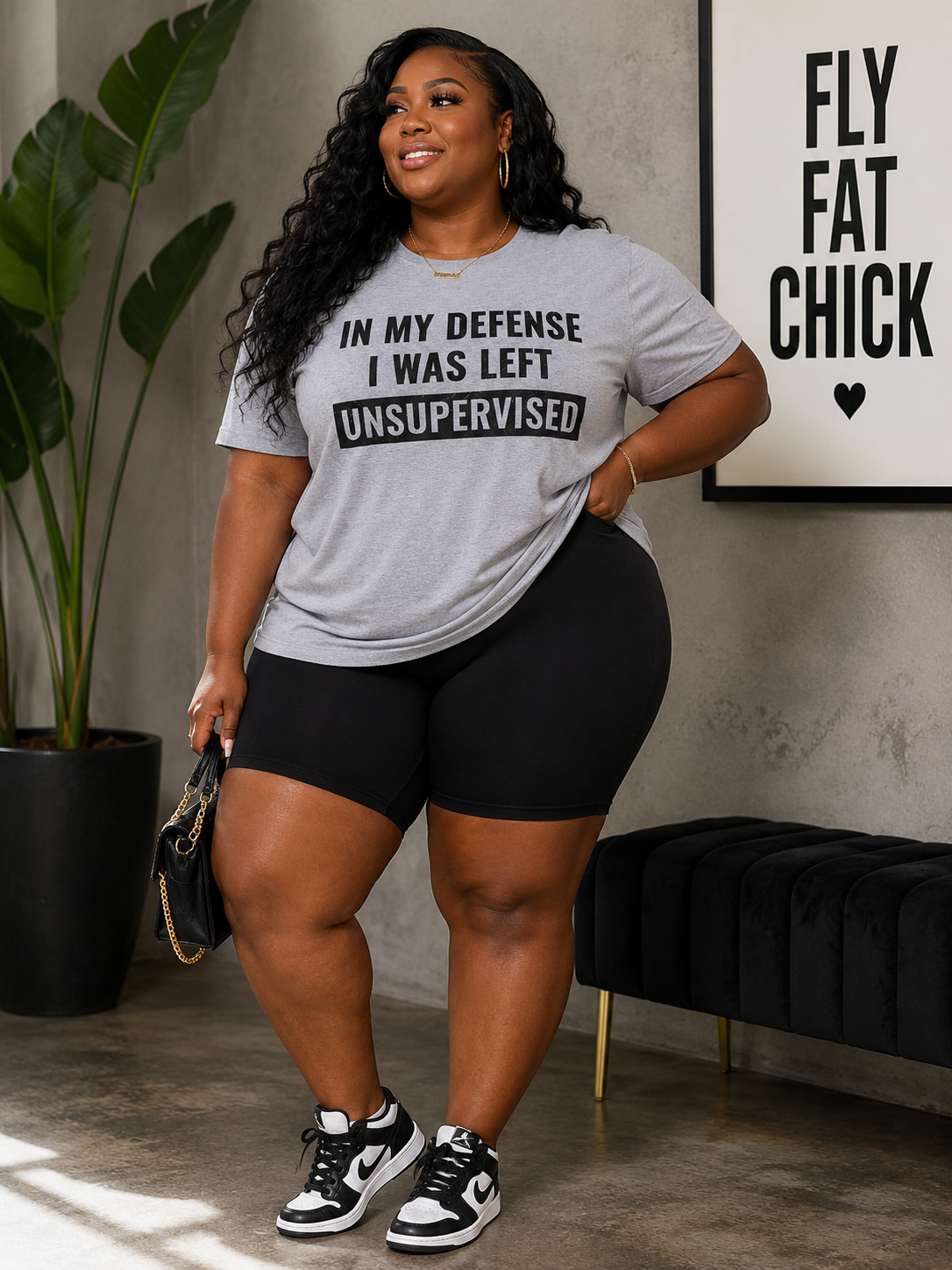 PLUS SIZE "UNSUPERVISED" TEE-Light Grey