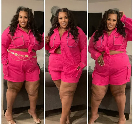 PLUS SIZE FUSCHIA 2-PIECE COTTON SHORT SET