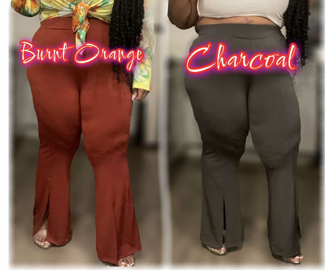 PLUS SIZE STRETCHY BELL SLIT FLARE BOTTOM PANTS