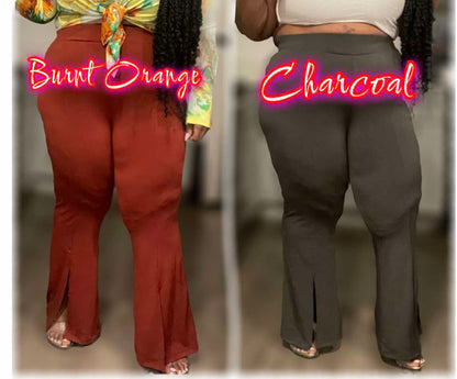 PLUS SIZE STRETCHY BELL SLIT FLARE BOTTOM PANTS
