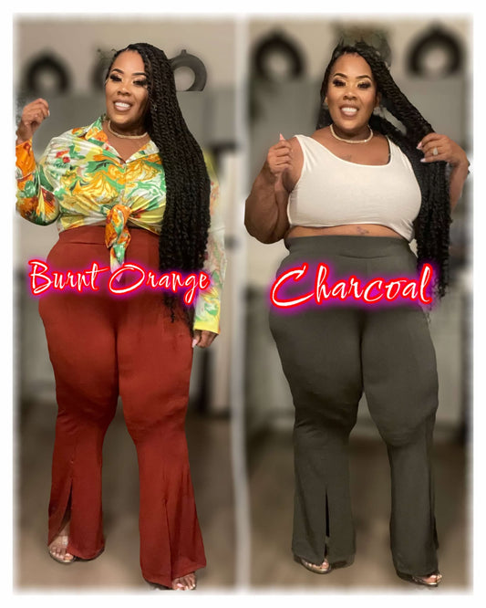 PLUS SIZE STRETCHY BELL SLIT FLARE BOTTOM PANTS