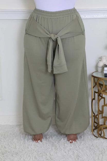 PLUS SIZE TIE WAIST CUFF POCKET PANTS (WILL SHIP 9/30)