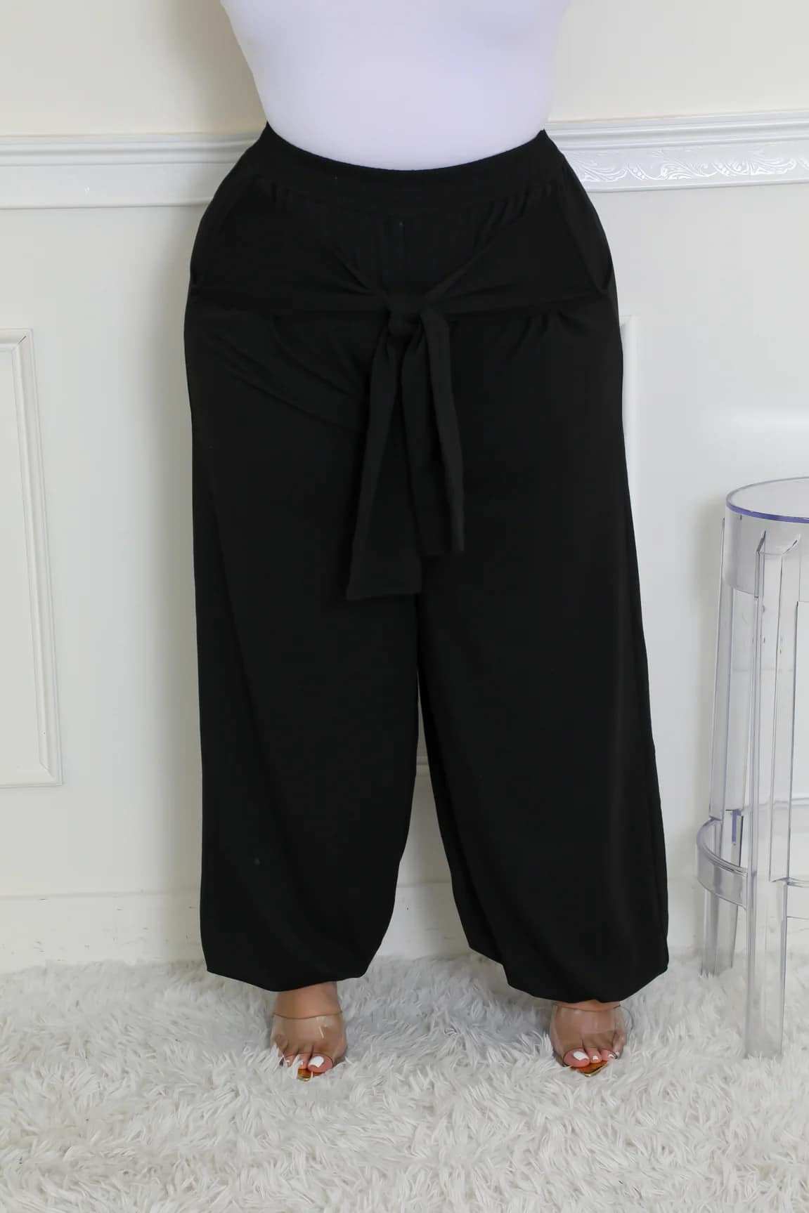 PLUS SIZE TIE WAIST CUFF POCKET PANTS (WILL SHIP 9/30)