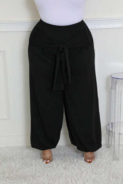 PLUS SIZE TIE WAIST CUFF POCKET PANTS (WILL SHIP 9/30)