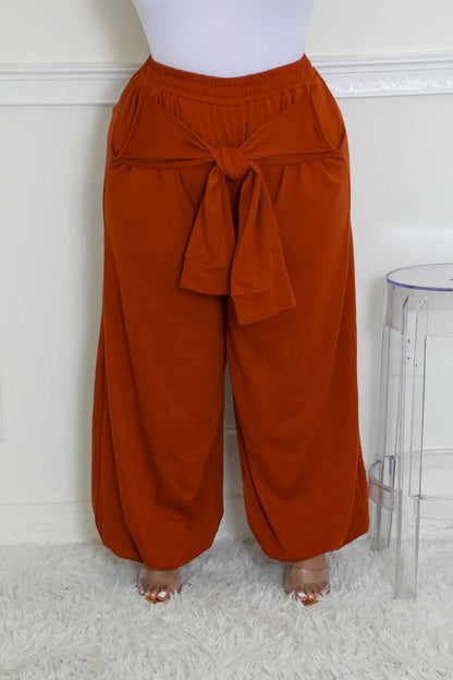 PLUS SIZE TIE WAIST CUFF POCKET PANTS (WILL SHIP 9/30)