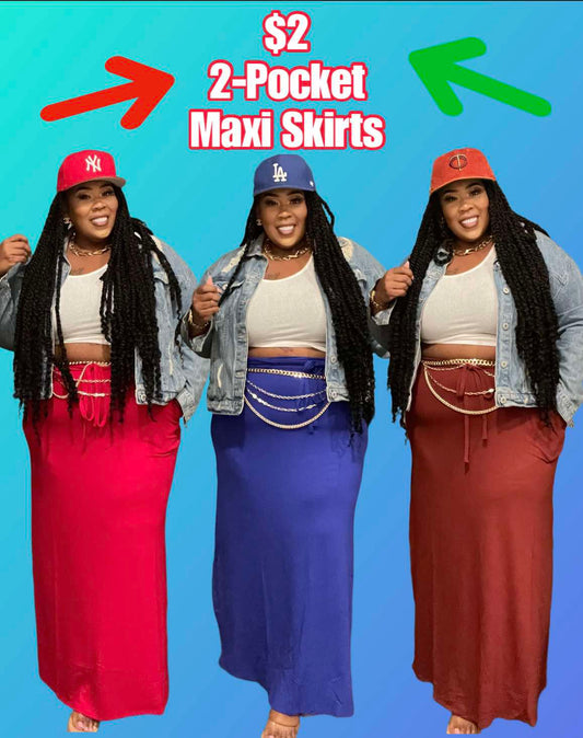 PLUS SIZE 2-POCKET MAXI SKIRT-02 (Ships 1X-RUST (WILL SHIP 10/18)