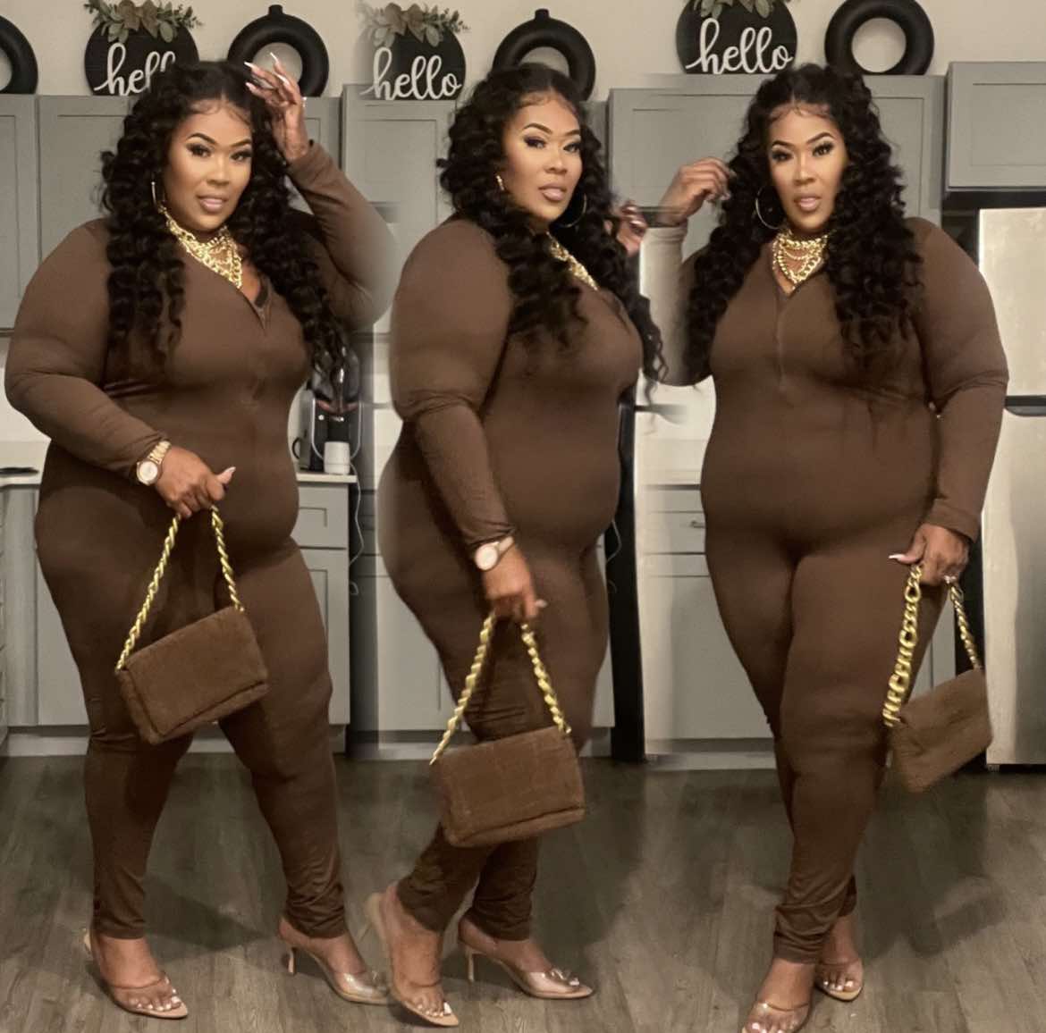 LONG SLEEVE ZIPPER BACK JUMPSUIT-BROWN-44