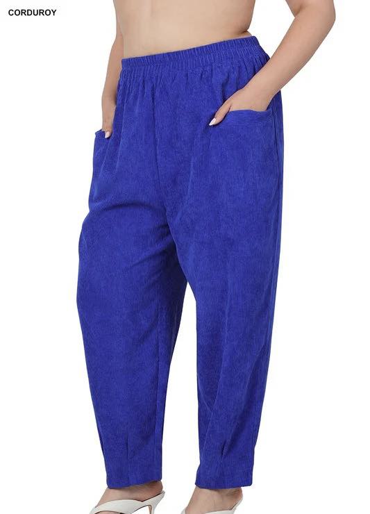 CORDUROY HIGHWAIST FRONT POCKET PANTS-ROYAL BLUE