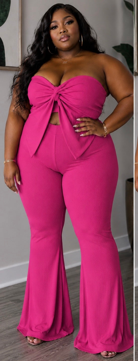 PLUS SIZE "Brunch Date" 2-piece flare pant set-HOT PINK-28