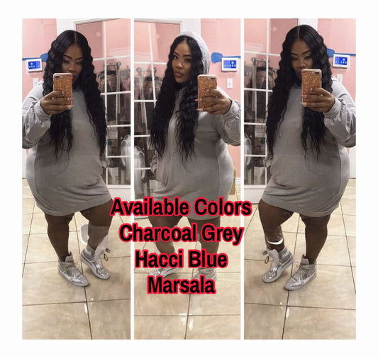 PLUS SIZE FRENCH TERRY LONG SLEEVE HOODIE DRESS