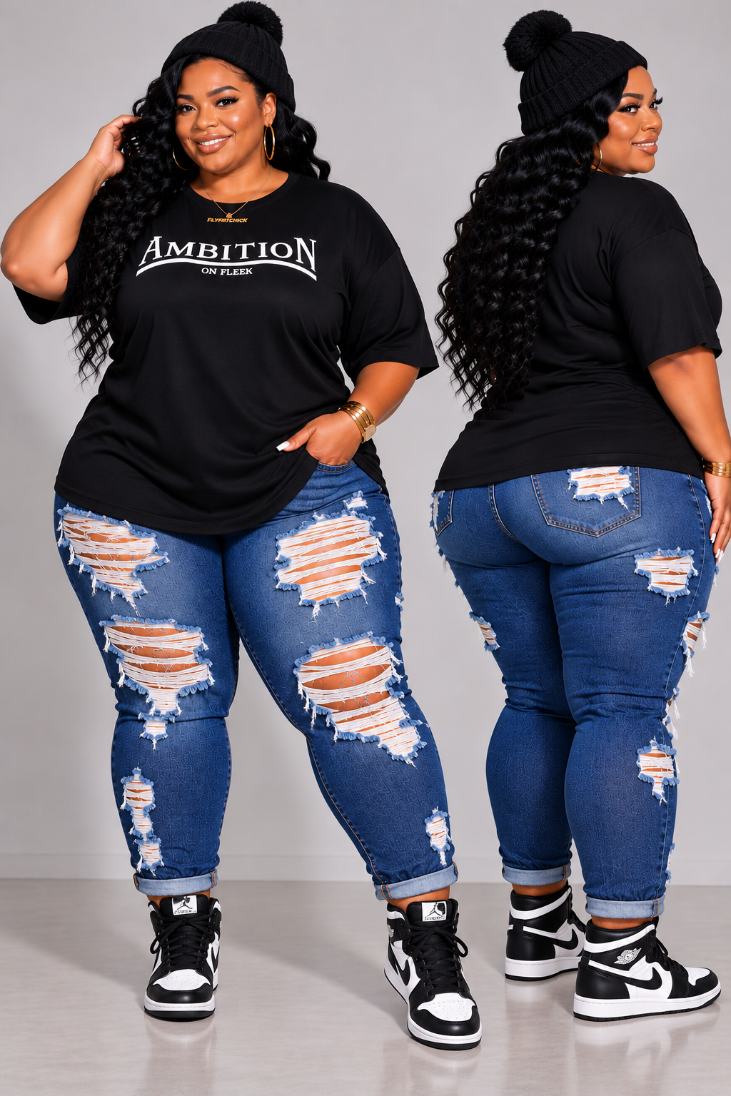 PLUS SIZE "AMBITION ON FLEEK" TEE-55