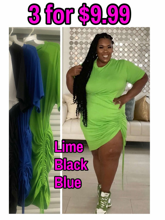 (3 FOR $9.99) PLUS SIZE SCRUNCH SIDE COMFY DRESS-07