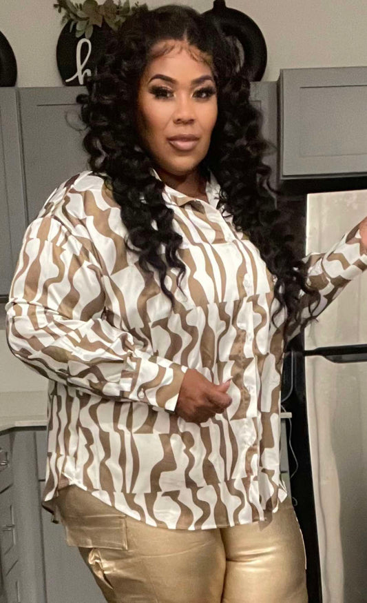 PLUS SIZE "FANCY FANCY" SWIRL BUTTON UP SHIRT-00
