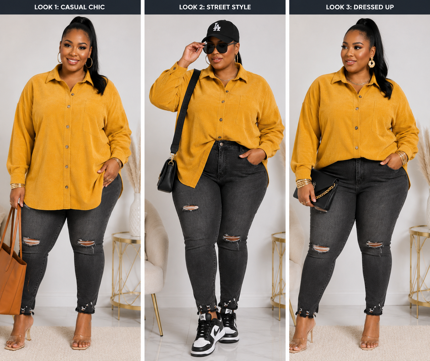 PLUS SIZE LONG SLEEVE FRONT POCKET BUTTON UP CORDUROY SHIRT-MUSTARD-50
