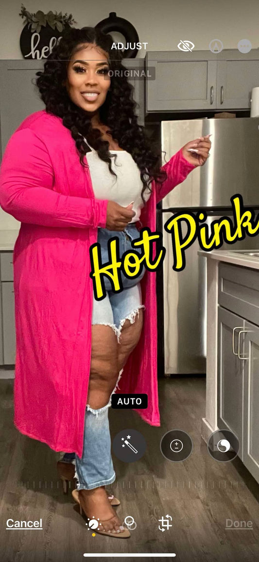 PLUS SIZE OPEN FRONT CARDIGAN-HOT PINK-42