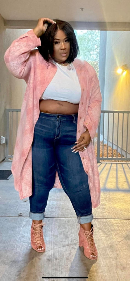 PLUS SIZE Plus Knitted Plaid Soft Long Jacket (mauve)-64