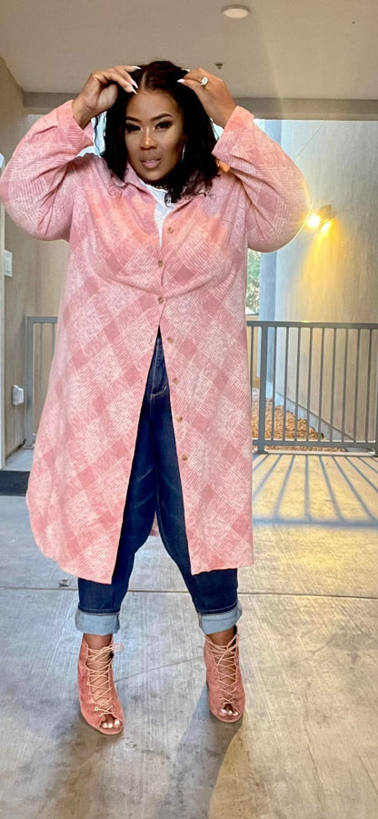 PLUS SIZE Plus Knitted Plaid Soft Long Jacket (mauve)-64