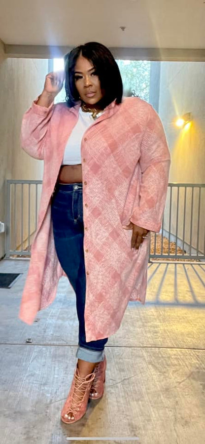 PLUS SIZE Plus Knitted Plaid Soft Long Jacket (mauve)-64