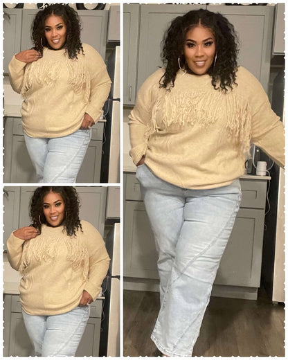 PLUS SIZE FRINGE IT SWEATER-CREAM-65
