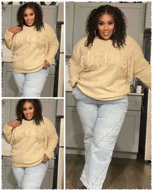 PLUS SIZE FRINGE IT SWEATER-CREAM-65