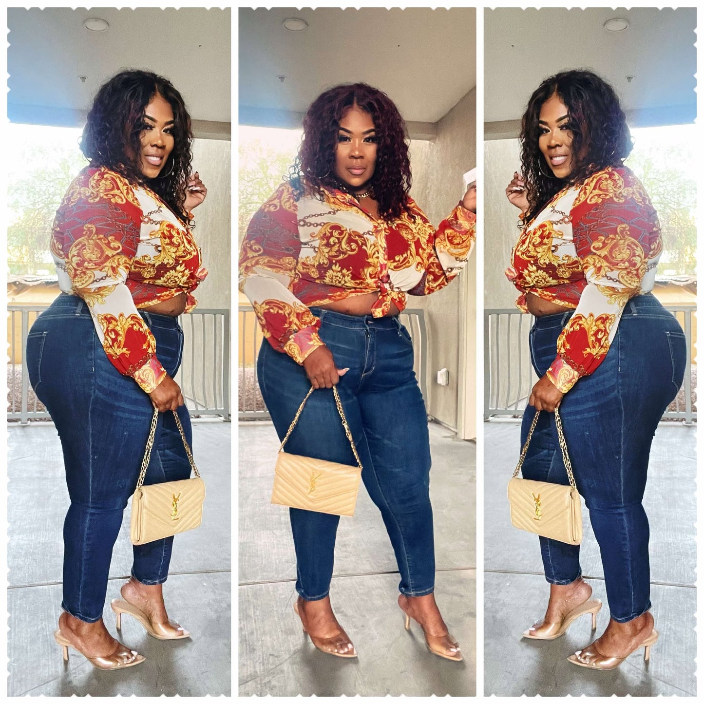 MESH ROYAL PRINTED LONG SLEEVE BUTTON UP TOP-27