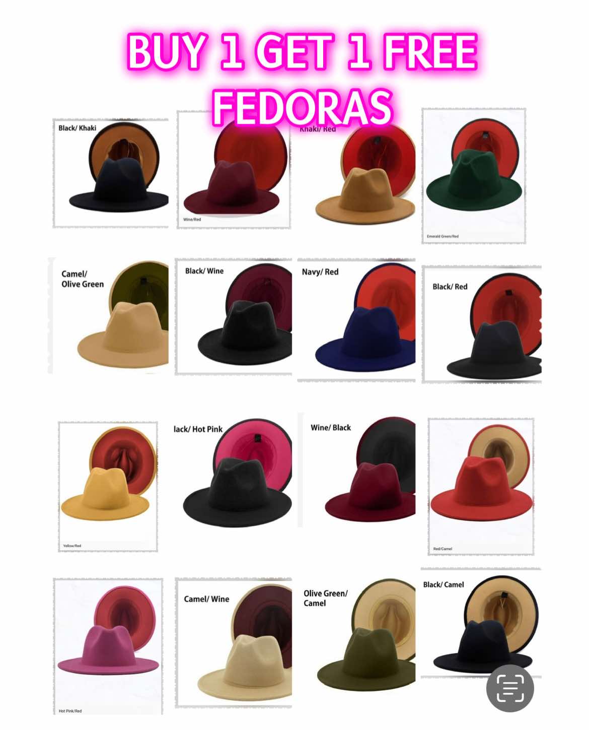 Unisex Double-Sided Color Fedora Hat
