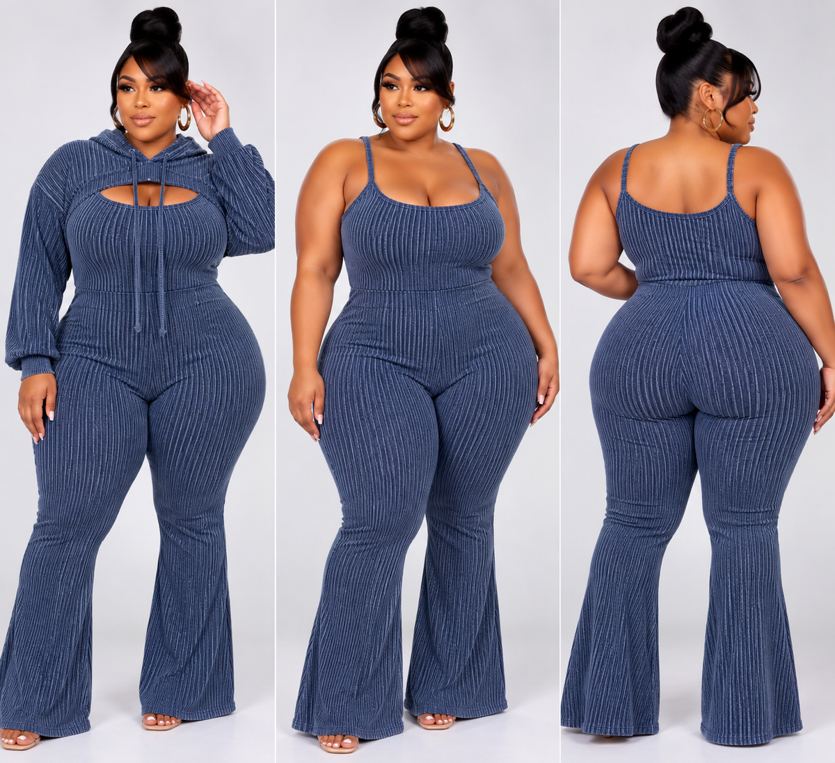 PLUS SIZE "2-PIECE VIXXEN" JUMPSUIT SET-NAVY BLUE
