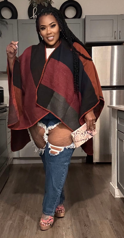 PLUS SIZE  PLAID OPEN FRONT KIMONO-COMBO MIX