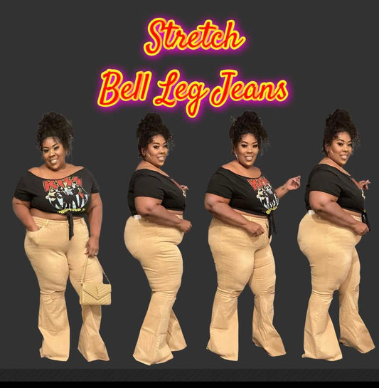 PLUS SIZE DISTRESS STRETCH DENIM BELL LEG JEANS-47