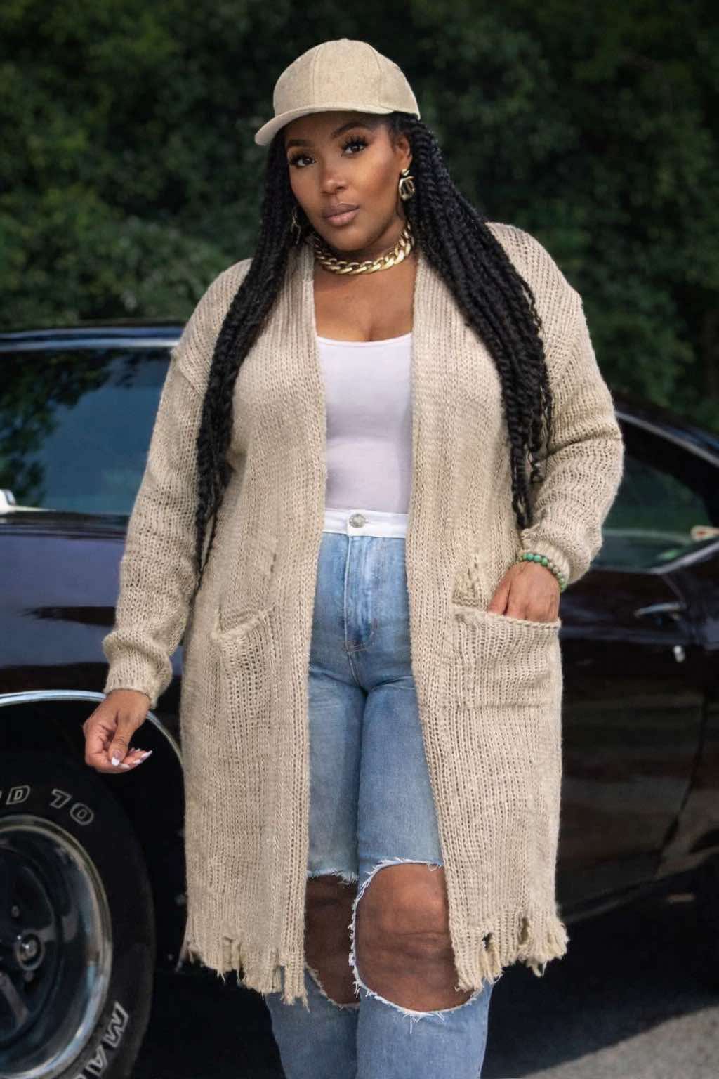 Plus Size Ripped Sweaters PLUS SIZE CREAM DESTROYED OPEN FRONT SWEATER-49 – flyfatchick