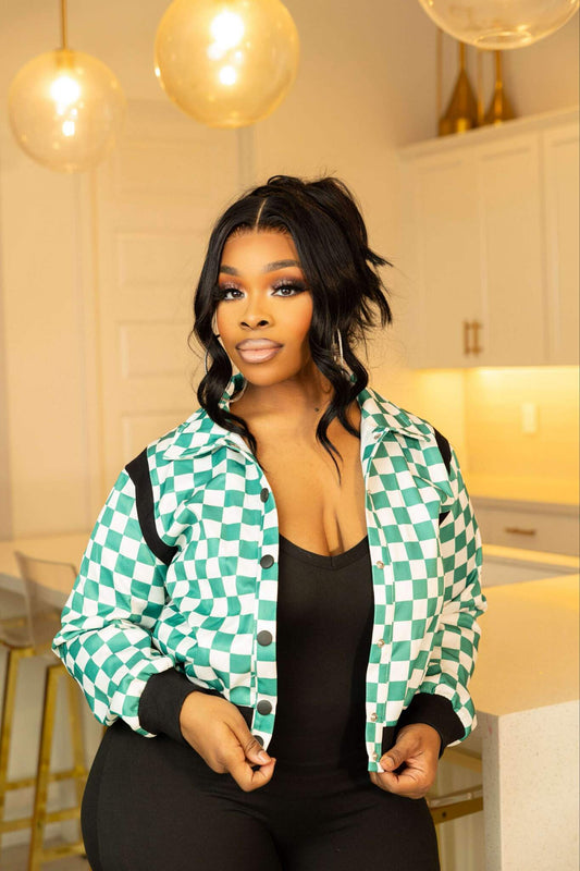 CHECK MATE CROP JACKET-GREEN-SL09