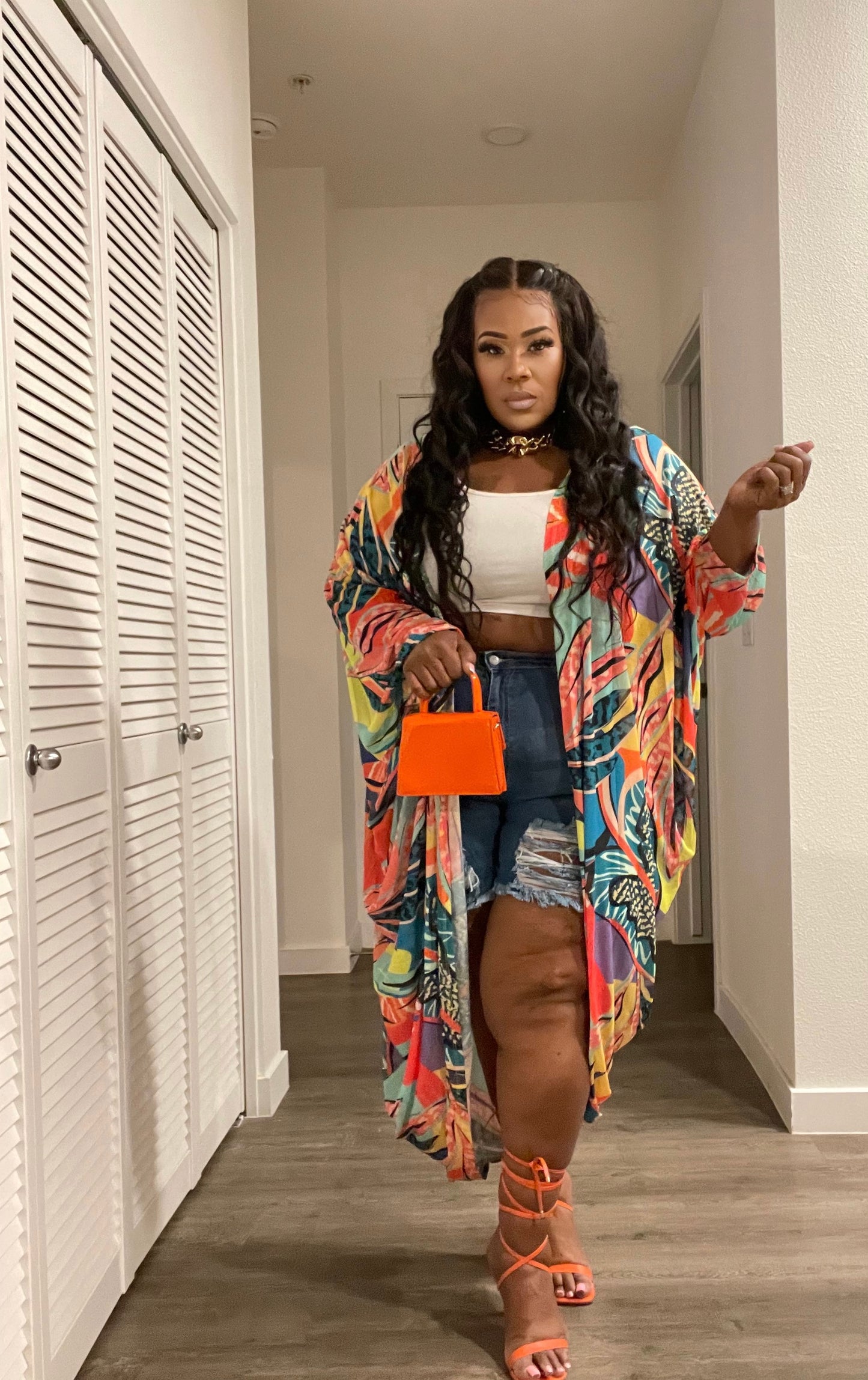 PLUS SIZE MULTI Mesh Long Sleeve Kimono Cardigan-MULTI