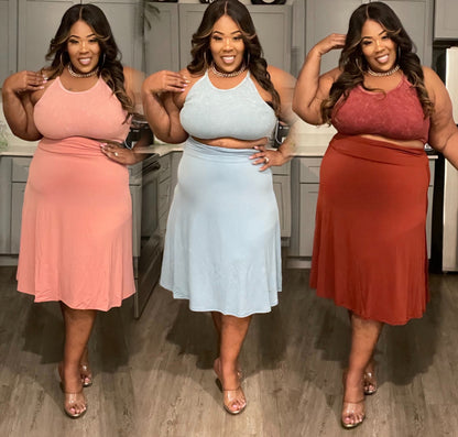 PLUS SIZE 2-PIECE RIBBED TANK & FLARE DOLLY SKIRT