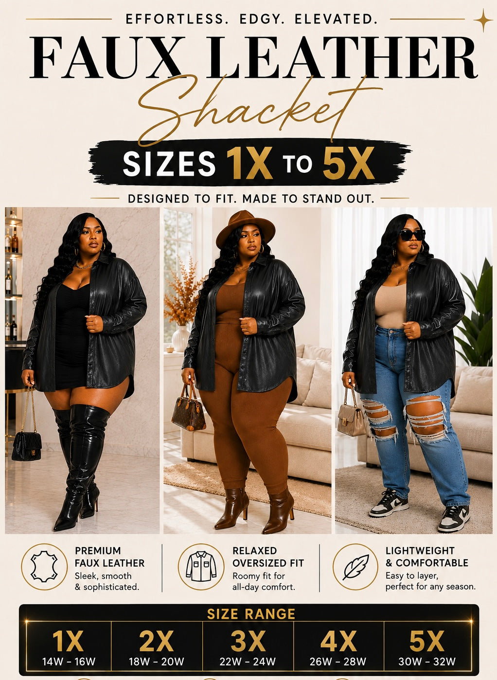 PLUS SIZE "FAUX LEATHER SHACKET"-30