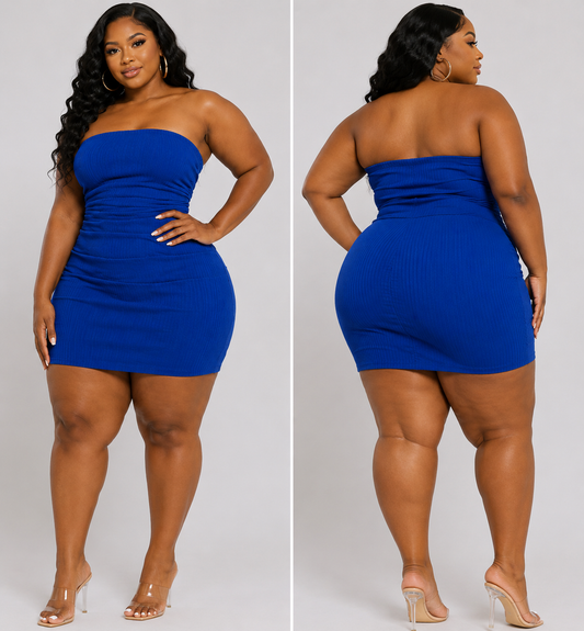 PLUS SIZE "SOFT LIFE"MINI DRESS-ROYAL BLUE-65
