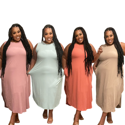 PLUS SIZE COMFY DRESS 2-POCKET ROUND BOTTOM MAXI DRESS