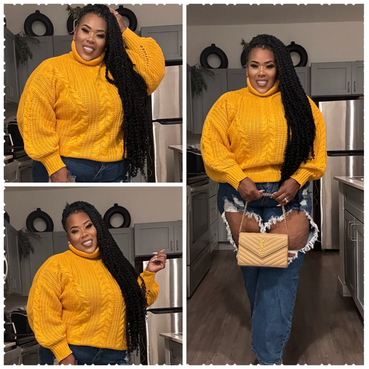 PLUS SIZE MUSTARD PLUS SIZE TURTLE NECK SWEATER