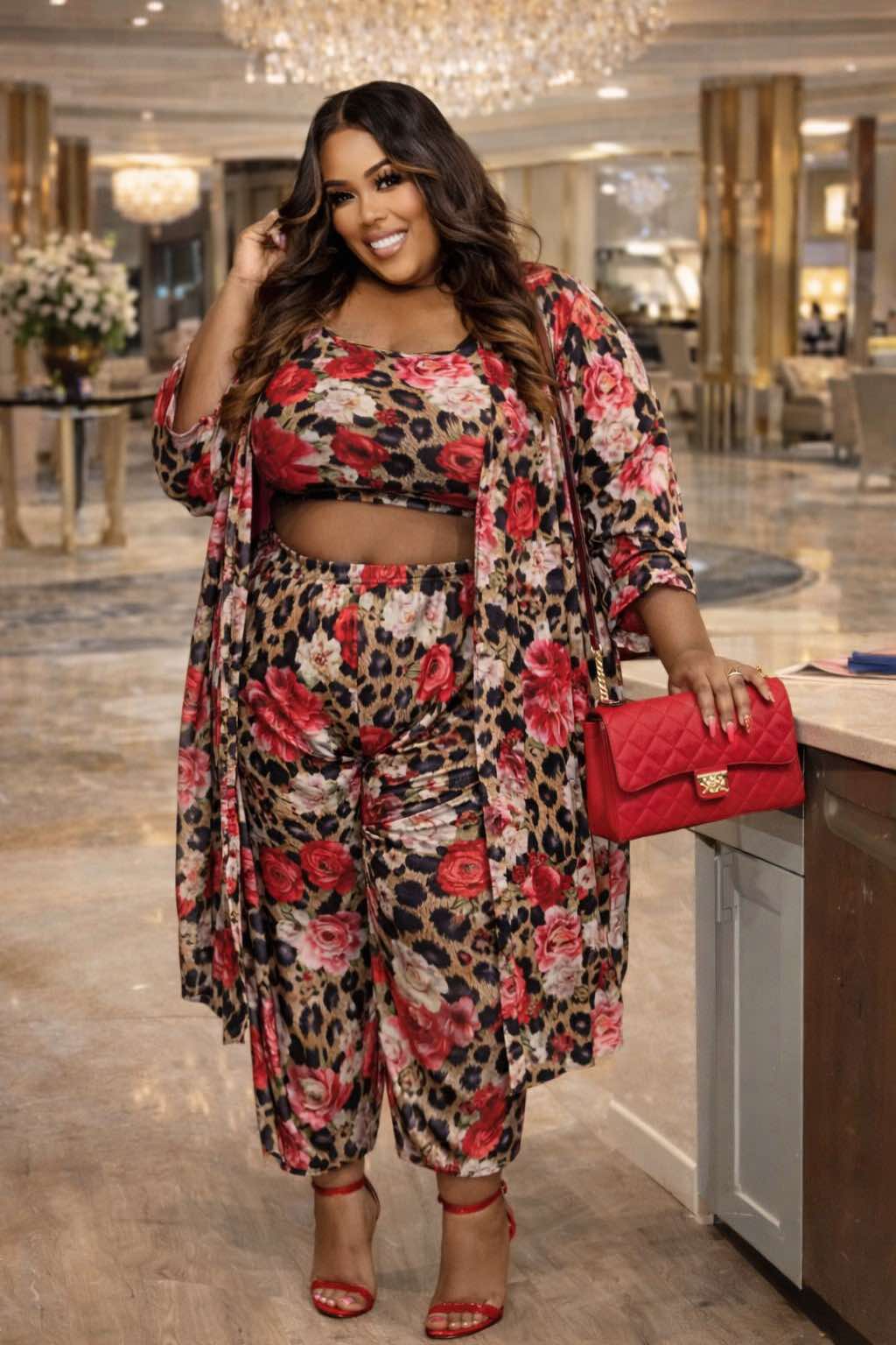 PLUS SIZE 3-PIECE ROSES ARE RED SET-51
